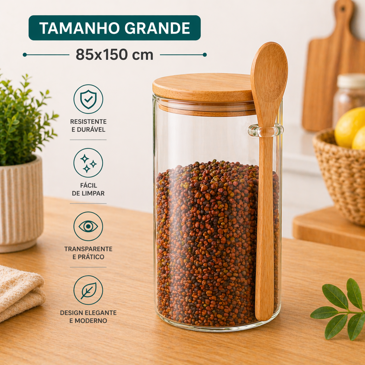 Frasco Hermético Elegante com Tampa de Bambu