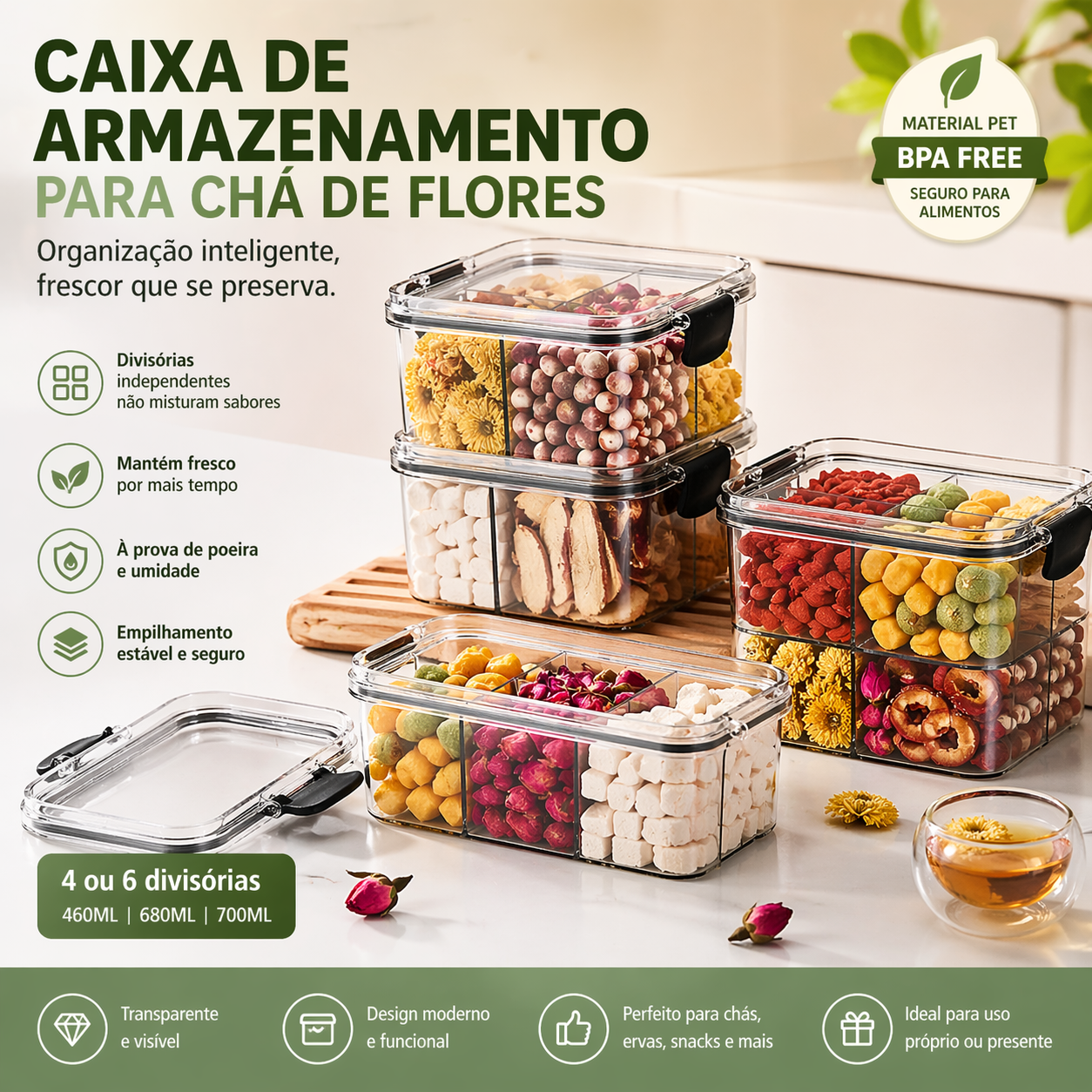 Caixas Herméticas Transparentes para Cereais, Alimentos e Petiscos
