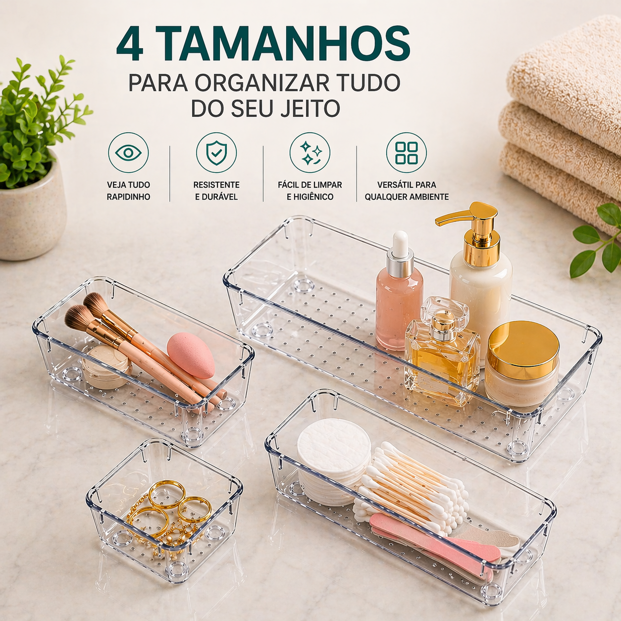 Conjunto de 25 Caixas Organizadoras Transparentes para Gavetas, Prateleiras e Armários