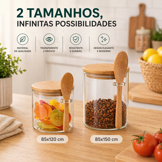 Frasco Hermético Elegante com Tampa de Bambu