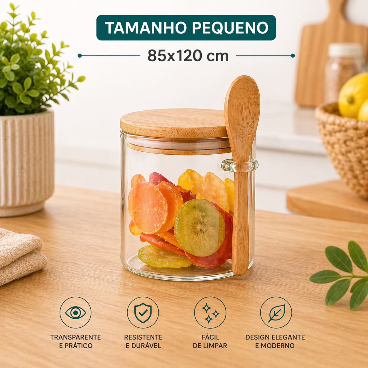 Frasco Hermético Elegante com Tampa de Bambu