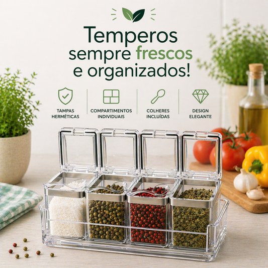 Caixa Organizadora de Temperos em Acrílico com 4 Compartimentos