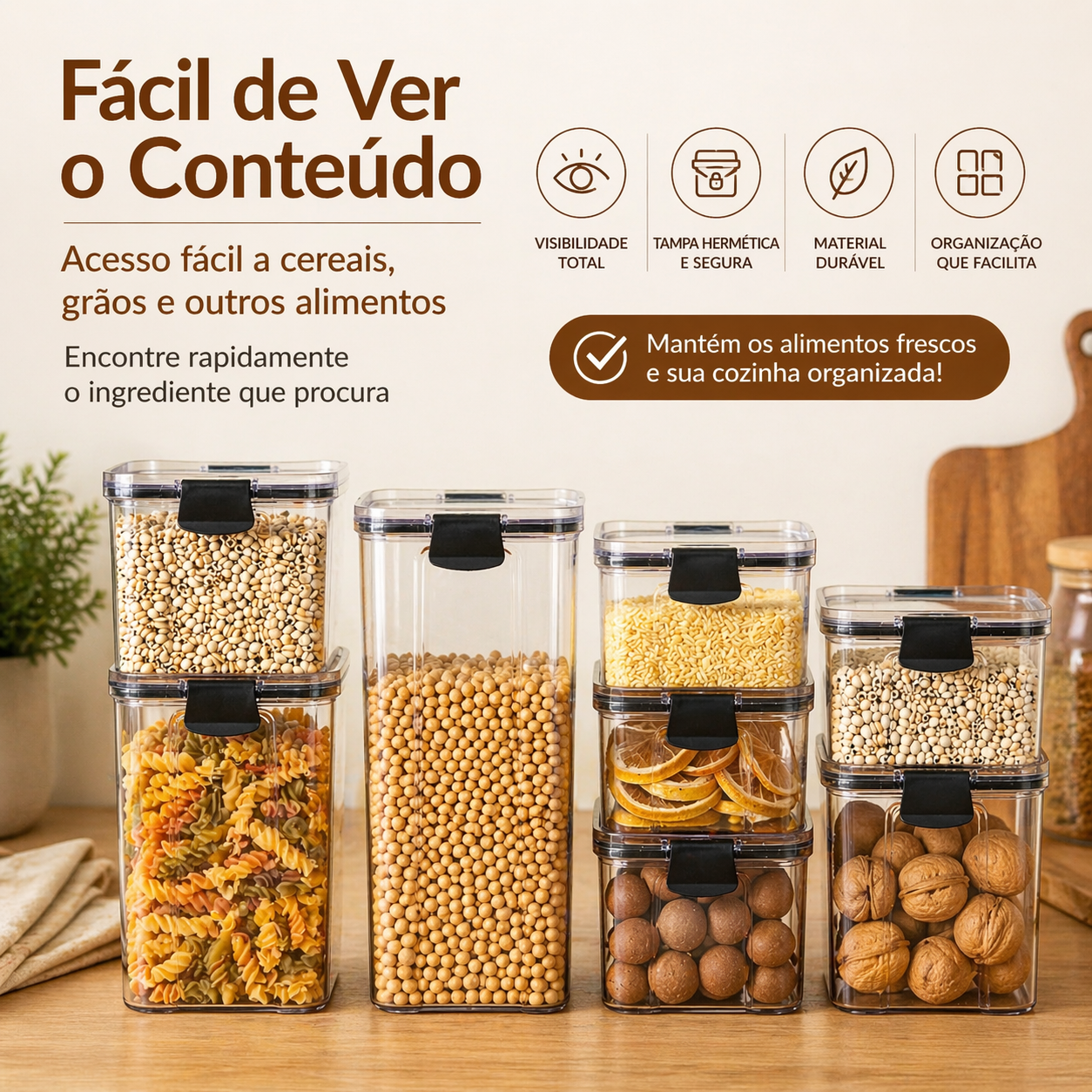 Caixas Herméticas Transparentes para Cereais, Alimentos e Petiscos