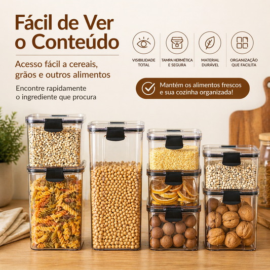 Caixas Herméticas Transparentes para Cereais, Alimentos e Petiscos