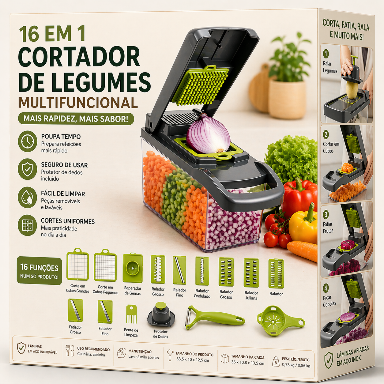 Cortador de Legumes Multifuncional 16 em 1 com Recipiente, Fatiador Ralador e Cortador